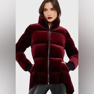 Killstar Burgundy Red Velvet Puffer Jacket